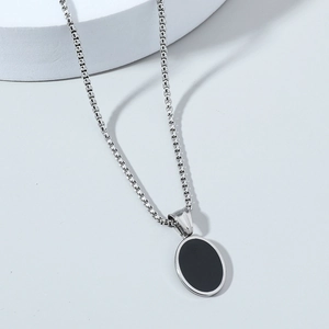 Collana in Acciaio al Titanio Catena a Scatola con Ciondolo Geometrico Nero Lega Hip Hop Street Style Gioielli Unisex