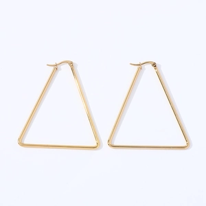 Macro detail of geometric triangular hoop earrings in polished gold stainless steel