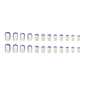 Set of 24 Morandi purple and white French tip press-on nails in medium square-round shape