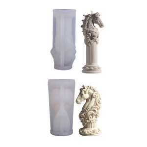 Molde de silicona para velas DIY con cabeza de caballo y diseño de columna con relieve