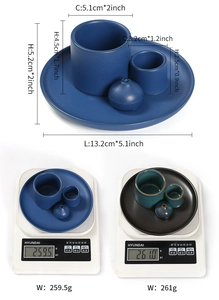 Detailed size and weight view of Morandi blue ceramic candle holders with tray set