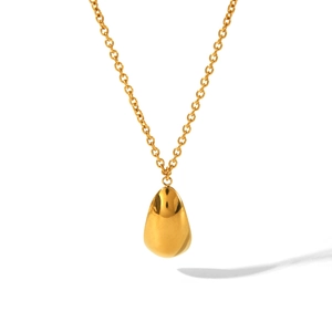 Elegant gold teardrop pendant necklace with polished stainless steel chain for women