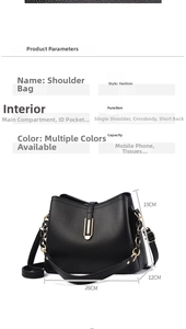 Detailed size specifications for black lychee grain handbag with 26x19x12cm dimensions