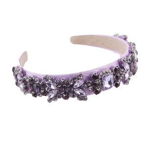 Baroque purple crystal headband with colorful rhinestones on satin for parties