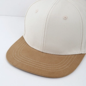 Kids hip hop flat brim baseball cap with cream crown and tan contrast visor