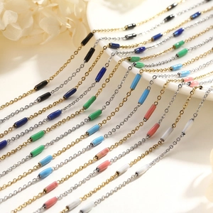 Minimalist Stainless Steel Necklace And Bracelet Jewelry For Women Colorful Cylinder Enamel Beads Dopamine Style