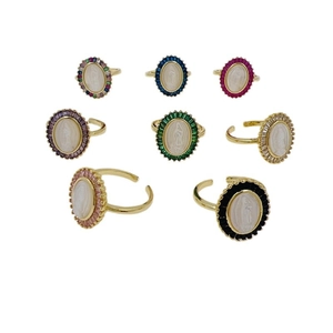 Set of 8 adjustable 18K gold-plated rings with colorful zircon and white Virgin Mary cameos