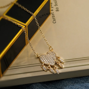 Elegant gold heart pendant necklace with shimmering zircon and teardrop charms