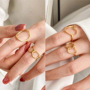 Minimalist Hollow Geometric Ring Gold Plated Stainless Steel Heart Circle Design Elegant Fashion Jewelry Women
