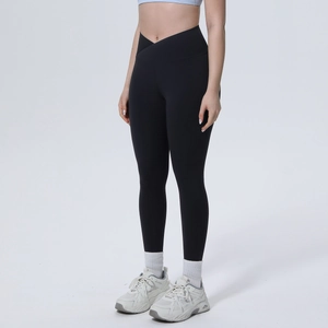 Schwarze Yoga-Hose für Damen mit hohem V-Kreuz-Bund für Fitness und Laufsport