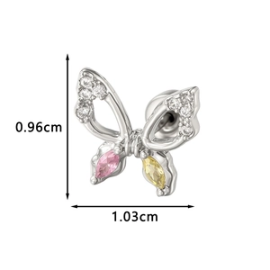 Titanium steel butterfly cartilage stud with cubic zirconia and 0.96cm x 1.03cm size detail