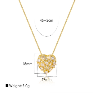 18k gold plated heart pendant necklace with zircon crystals and dimensions 45+5cm 18mm