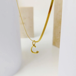 Minimalist gold stainless steel snake chain necklace with a C letter heart pendant
