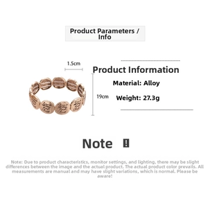 Vue détaillée du bracelet religieux en or rose avec gravures et dimensions précises
