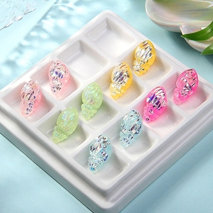 Colorful resin shell charms with holographic finish for DIY crafts and phone case decor