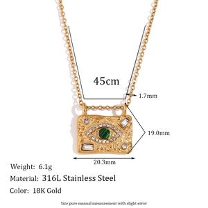 Gold malachite evil eye pendant necklace in 316L stainless steel for women