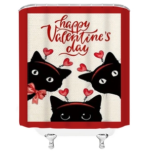 Détail du tissu en polyester de qualité avec imprimé de chats noirs pour la Saint-Valentin