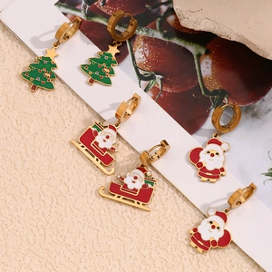 Weihnachtsohrringe-Set mit Weihnachtsmann und Baum aus 18K vergoldetem Edelstahl