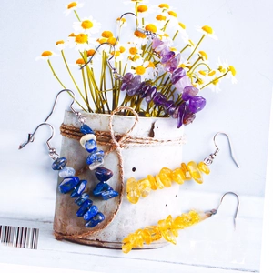 Handmade natural gemstone hook earrings set with irregular crystal stone beads