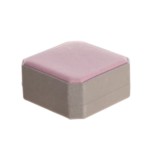 Pink and grey velvet jewelry box with square octagonal design for bracelets and bangles