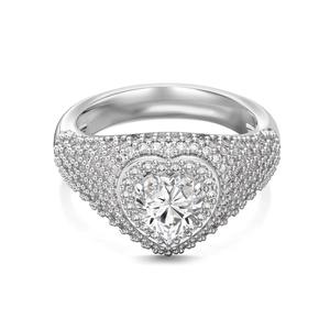 Bague cœur élégante en argent sterling S925 avec pierre centrale et pavage de zircons