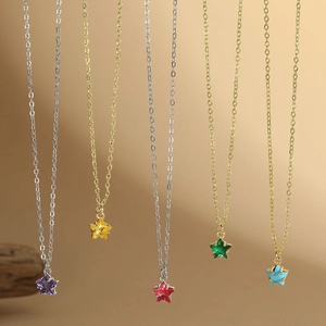 Minimalist Five-pointed Star Pendant Necklace Copper Zirconia Clavicle Chain Jewelry For Women Gold Silver Plated
