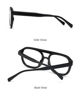 Detailed side and back view of modern square flat top sunglasses in black finish