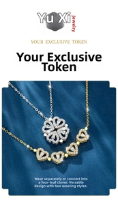 Detail of magnetic clover necklace unfolding into a line of four pavé crystal hearts
