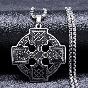 Celtic Cross Pendant Necklace Stainless Steel Viking Nordic Amulet Irish Druid Knot Jewelry For Men
