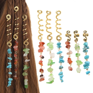 Braid Hair Jewelry Clips Spiral Alloy Coil With Natural Crushed Stone Tassel Bohemian Dreadlock Accessories For Women