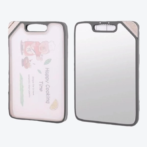 Double-sided kitchen cutting board with handle and anti-slip feet in white finish