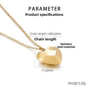 Détails du collier pendentif cœur en or 18 carats avec dimensions de la chaîne
