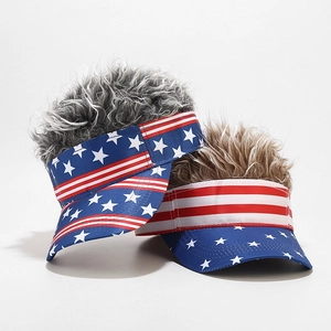 Visor Hat With Fake Hair Wig Novelty Stars Stripes USA Flag Rainbow Funny Party Cap Polyester Cotton