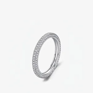 925 Sterling Silver Ring With Triple Row Clear Cubic Zirconia Micro Pave Sparkling Eternity Band For Women Trendy Luxury