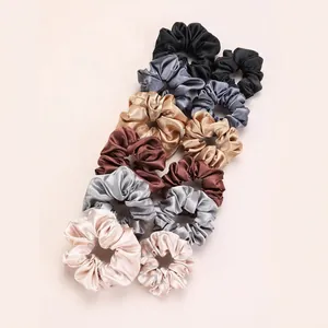 12-piece silk satin hair scrunchie set in assorted neutral and pastel colors
