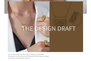 Detail view of 18k gold evil eye jewelry set with necklace and rings on draft background