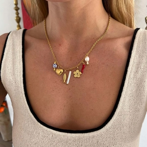 DIY Pendant Charms Necklace For Women 18K Gold Plated Stainless Steel Heart Moon Star Cherry Devil Eye Enamel Jewelry