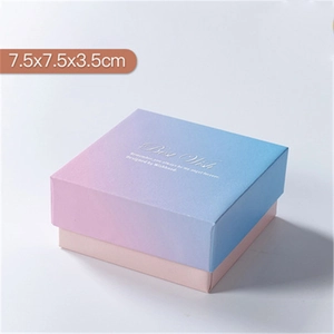 Pink and blue gradient jewelry gift box measuring 7.5x7.5x3.5cm with Best Wish text