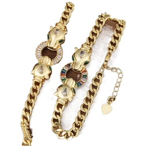 Gold cheetah bracelet with green eye stones and colorful zircon pavé accents