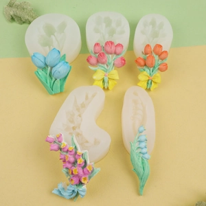 Detailed silicone flower molds showing tulip and lily of the valley craft creations