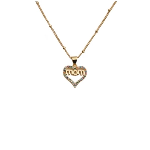Gold heart MOM pendant necklace with colorful zircons for Mother's Day gift