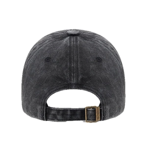 Vintage dark gray washed cotton baseball cap with adjustable metal buckle back view
