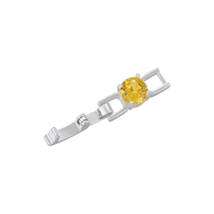 Silver folding jewelry clasp with yellow round gemstone and extension chain for necklaces