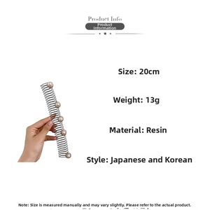 Detalle del peine de resina de 20cm con cinco perlas blancas de estilo japonés y coreano