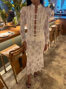 Lace Crochet Long Sleeve Frog Button Top And Midi Skirt Elegant New Chinese Style Commuter Outfit For Women