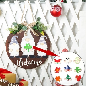 Wooden Welcome Door Sign Interchangeable Magnetic Gnomes Holiday Seasonal Decor Front Door Hanging Plaque