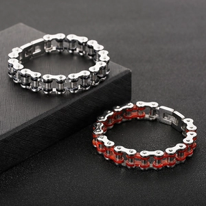 Edelstahl Armbänder im Fahrradketten-Stil in Silber und Silber-Rot für Herren