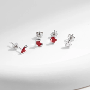 S925 sterling silver Christmas stud earrings set with festive hat and snowflake charms