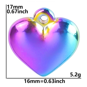 Rainbow heart pendant dimensions 17mm x 16mm and 5.2g weight in stainless steel
