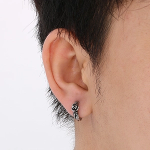 Retro silver rose flower hoop earrings in stainless steel for a vintage aesthetic look